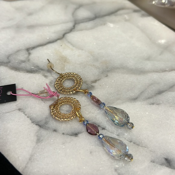 Swarovski Light Blue Iridescent & Amethyst Crystal Drop Earrings-Boutique - Picture 9 of 10